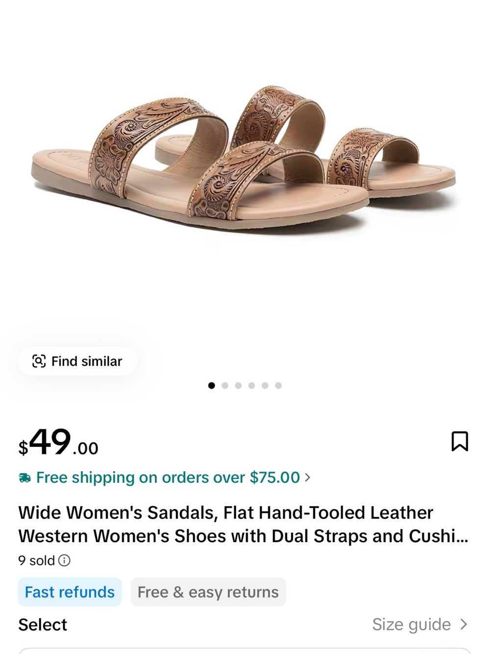 Myra Bag Hand-Tooled Dual-Strap Leather Sandals - Tan